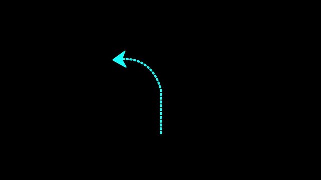 Glowing Split Direction Arrow Animation on Black Background &ndash; Futuristic Dotted Path Indicator for Navigation, Choice Making, and User Interface Elements.4K video animation.