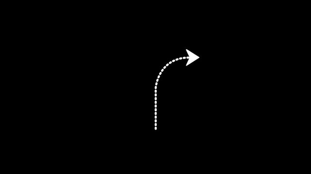 Glowing Split Direction Arrow Animation on Black Background &ndash; Futuristic Dotted Path Indicator for Navigation, Choice Making, and User Interface Elements.4K video animation.