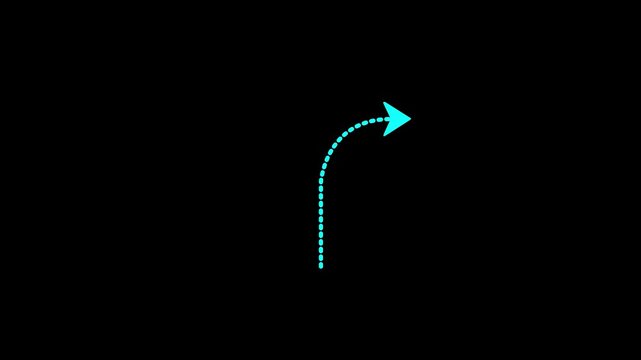 Glowing Split Direction Arrow Animation on Black Background &ndash; Futuristic Dotted Path Indicator for Navigation, Choice Making, and User Interface Elements.4K video animation.