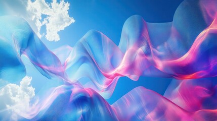 Obraz premium Vibrant Abstract Waves with Translucent Layered Textures Flowing Under a Blue Sky