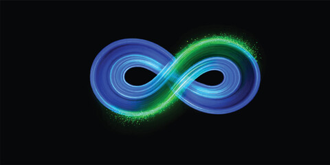 A vibrant abstract fractal design featuring glowing colorful circles and a bright blue spiral motion swirling against a dark black space background with energy wave patterns ©  EYASH