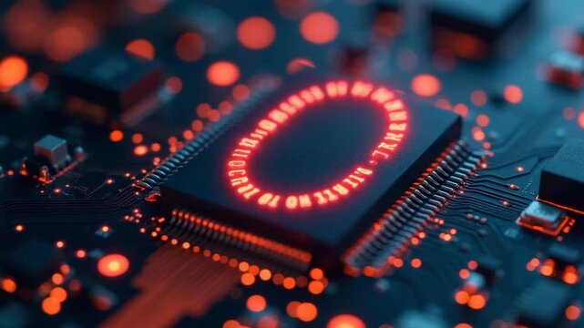 Video A close-up view of a circuit board with bright red lights