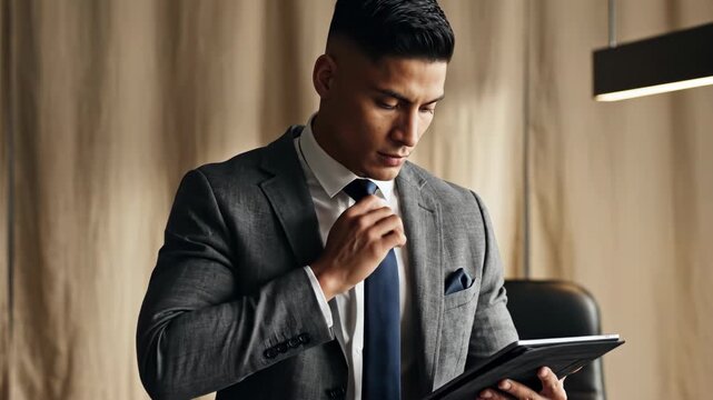 Business, finance and investment strategy for financial planning, market analysis and corporate growth with young professional reviewing data on tablet in modern office setting. Innovation
