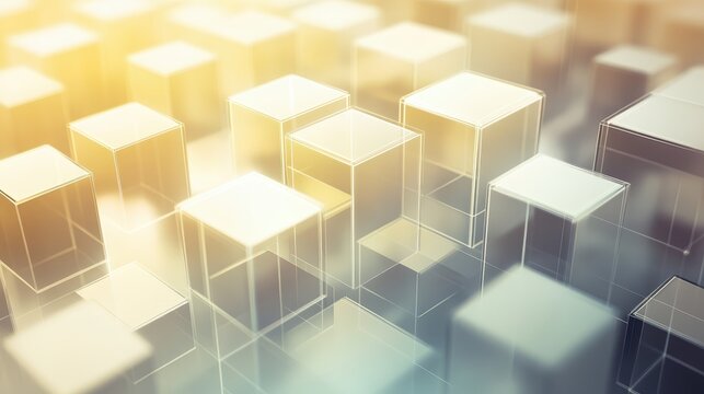 Transparent Geometric Cubes and Digital Network Patterns in a Futuristic Tech Environment
