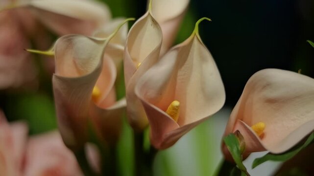 Elegant Calla Lily Flowers in Soft Peach Tones with Natural Background