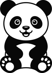 Fototapeta premium Cute panda cartoon character vector illustration. Friendly giant panda sitting and smiling isolated on white background for kids' graphics, nursery art, and wildlife theme.