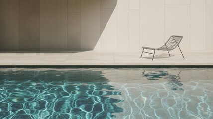 Obraz premium A serene poolside scene with a modern lounge chair by the water