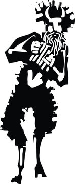 Woodcut expressionist style image of the greek God Pan