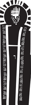 Woodcut expressionist style image of a Divine Emperor