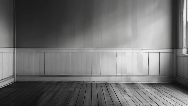 Video A empty room with no furniture or decorations, in black and white