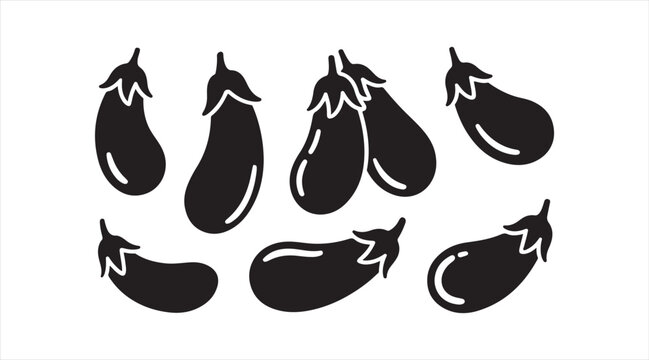 Eggplant silhouettes black vector set aubergine vegetable icons minimalist food design