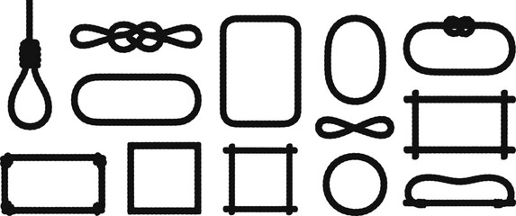 Collection of black rope frames and decorative elements, rope, knot, frame, border © Chayan