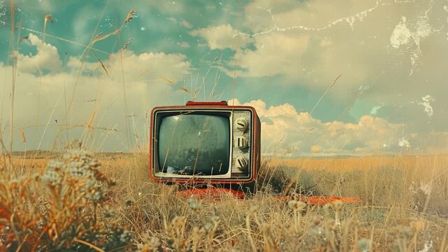 Video An old television sits alone in a grassy field, surrounded by nature