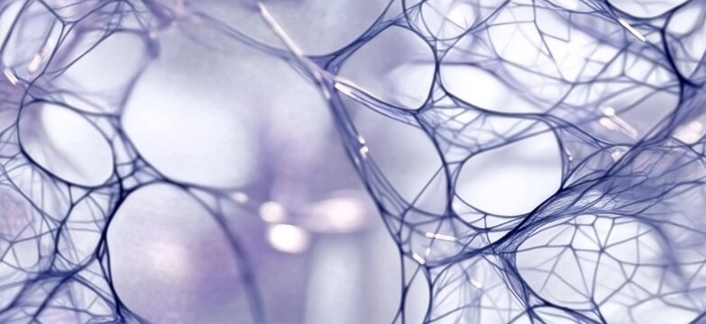Dipeptide biomolecular network forming organic filamentous microstructure. Biomolecular network showing connected organic filamentous microstructure under a microscope