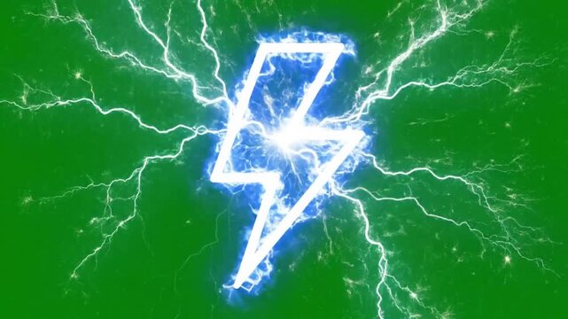 A video showcasing a dynamic lightning bolt logo on a green background, symbolizing energy and power in a modern digital context.