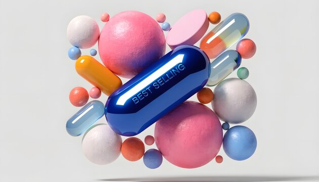 Modern pharmaceutical capsules floating abstract healthcare design high resolution Picture