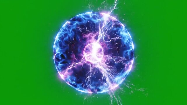 Vibrant energy sphere crackling with electric power on a green background