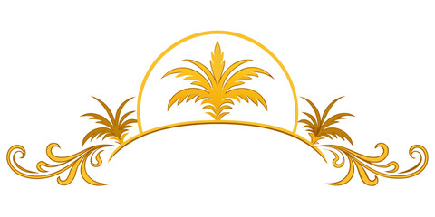 Obraz premium Royal palm tree crest with golden scrollwork ornaments, vector