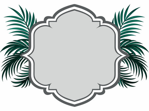 Ornamental gray frame with tropical palm leaves, vector