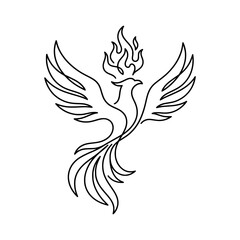 Naklejka premium A black line drawing of a phoenix with flames on its head