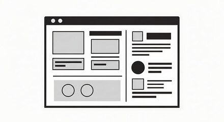 Fototapeta premium Wireframe webpage layout with gray boxes and lines on white background