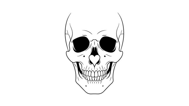 illustration of a human skull with a sly smile on white background