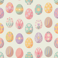Fototapeta premium A colorful Easter egg pattern with pastel colors and floral designs