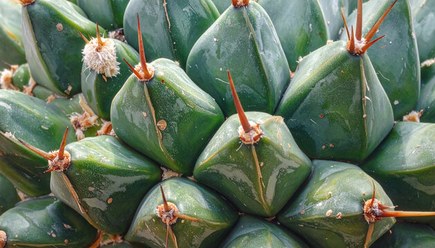Close up of a vibrant green cactus with sharp spines and textured surface