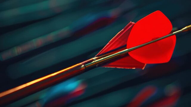 Video Close-up shot of a bright red arrow pointing down from a utility pole