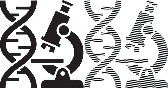 Microscopes and dna helix symbolizing genetic research and scientific discovery