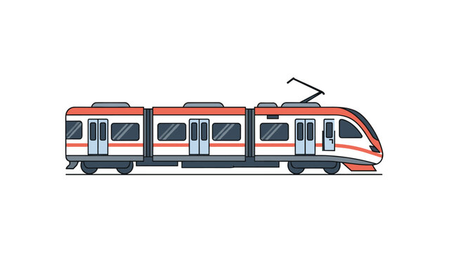 Sleek modern passenger train with multiple cars and an overhead pantograph for electric power representing sustainable public transportation systems.