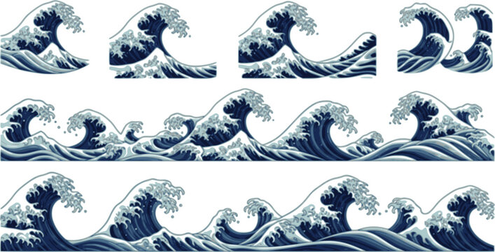 set of japanese wave element. asian border isolated on a white background.
