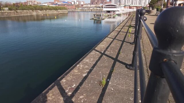 Sunny View of Liverpool Anglican Cathedral and Watersports Centre from Wapping Dock