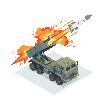 isometric vector missile launcher vehicle launching a missile 8