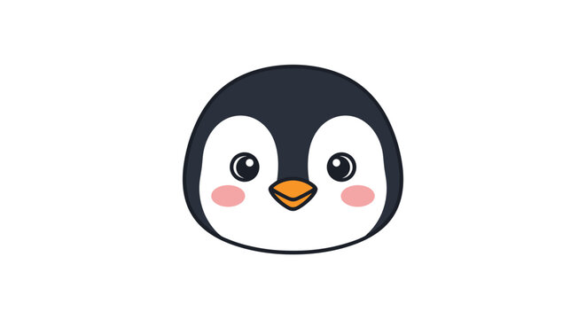 Simple and adorable illustration of a penguin head with a black and white face, pink blushing cheeks, and an orange beak.