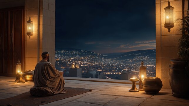 King David contemplating God&rsquo;s promise through Nathan, symbolizing humility, awe, and covenant destiny.