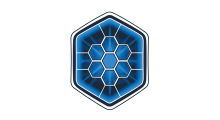 Naklejka premium A multi-layered blue hexagonal pattern is contained within a larger hexagonal outline on a white background.