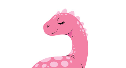 Obraz premium Cute pink dinosaur with closed eyes and white spots is shown in profile against a simple and clean white background.