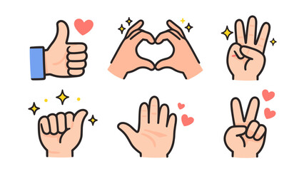 Obraz premium Collection of cute hand gestures and hearts in a playful, cartoonish style