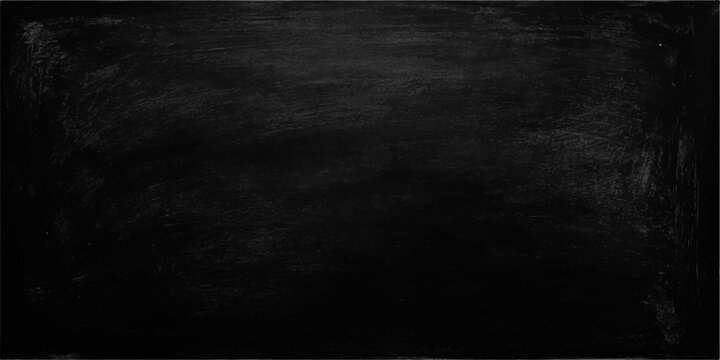 An empty vintage blackboard with a dark grunge texture and a weathered grey stone surface set within an old blank frame for a dirty chalkboard backdrop