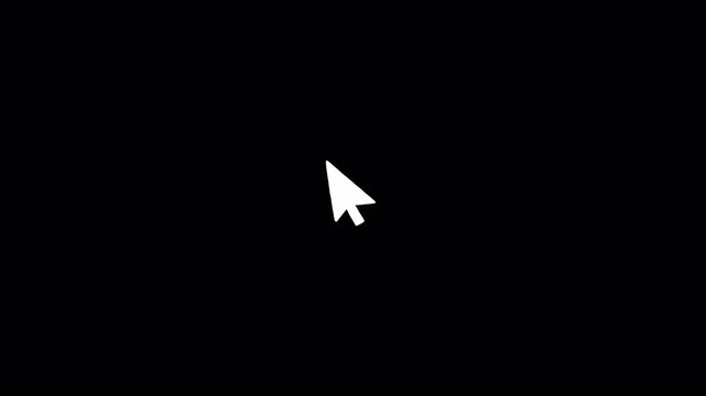 alpha channel White arrow cursor moving from top to bottom on a black screen, representing browsing, clicking, and digital navigation on a computer monitor with minimalist design