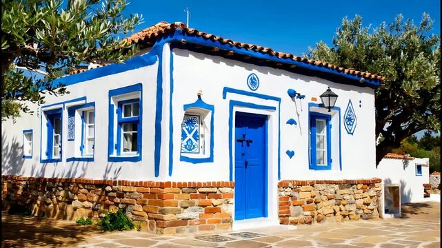 Traditional White House with Blue Trim.