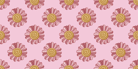 Fototapeta premium Colorful seamless pattern with flowers on a pink background for fabric use