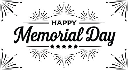 Happy Memorial Day typography lettering banner with fireworks and stars vector illustration © Tamimkhangeox