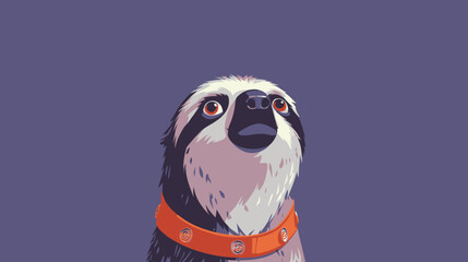 Fototapeta premium Digitized illustration of a sloth looking upwards, with an orange collar, on a purple background