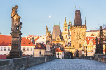 Obraz premium Charles Bridge Prague Old Town Tower sunrise Czech Republic