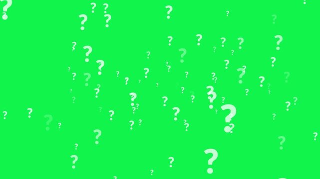 Floating question marks appearing disappearing animation on green screen chroma key alpha channel background