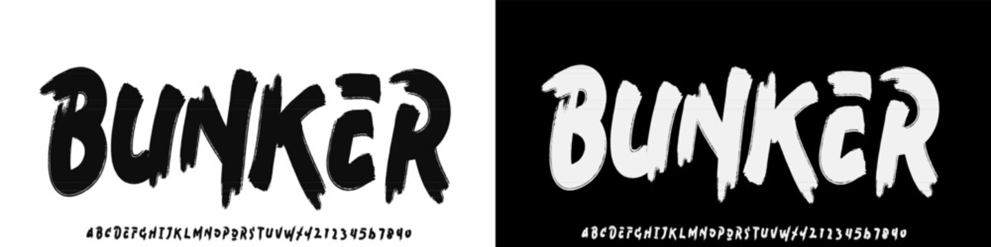 BUNKER Font An extreme underground metal font with sharp chaotic forms, perfect for brutal music and dark artwork.vector grunge illustration 