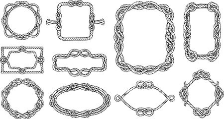 Obraz premium Collection of Green Rope Frames in Various Shapes with Knots 