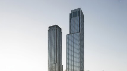 Obraz premium Two modern skyscrapers standing tall against a clear sky